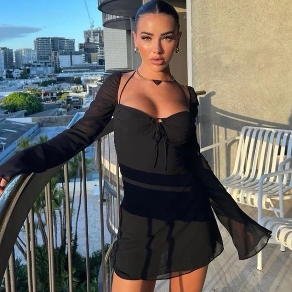 House of CB BABYDOLL BLACK CHIFFON HALTER MINI DRESS - Picture 1 of 9